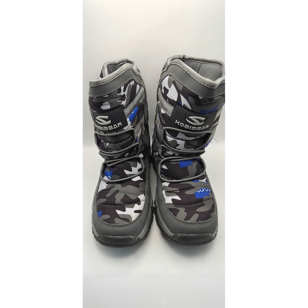 Hobibear Kids Camo Snow Boots Blue Grey Faux Fur Lined Winter AW3771 36 4.5Y
